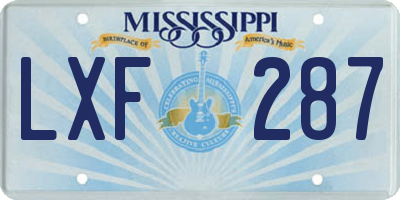 MS license plate LXF287