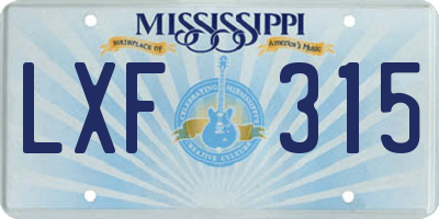 MS license plate LXF315