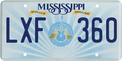 MS license plate LXF360