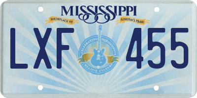 MS license plate LXF455