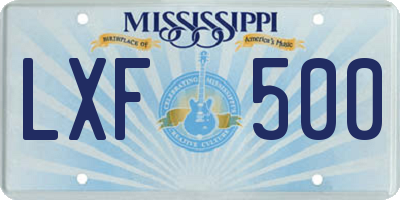 MS license plate LXF500