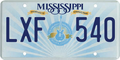 MS license plate LXF540
