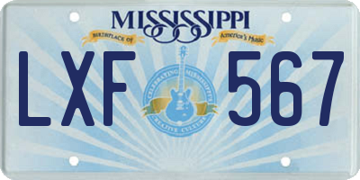 MS license plate LXF567
