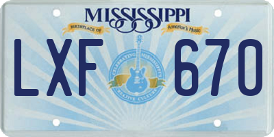 MS license plate LXF670