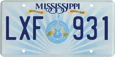 MS license plate LXF931