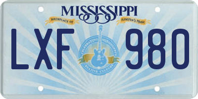 MS license plate LXF980
