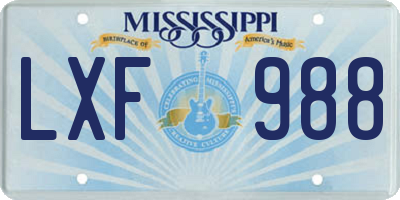 MS license plate LXF988