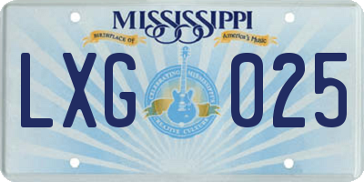 MS license plate LXG025