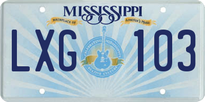 MS license plate LXG103