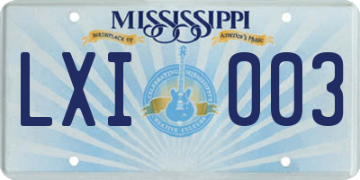 MS license plate LXI003