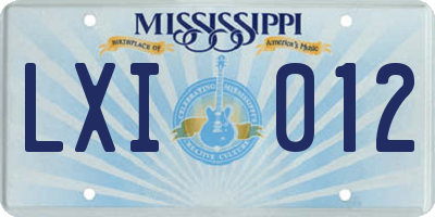 MS license plate LXI012