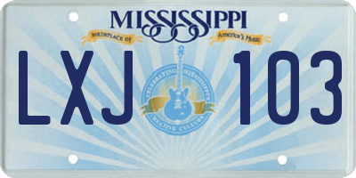 MS license plate LXJ103