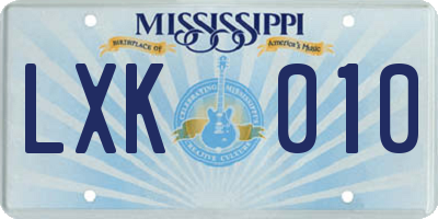 MS license plate LXK010
