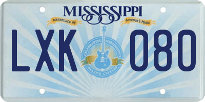 MS license plate LXK080