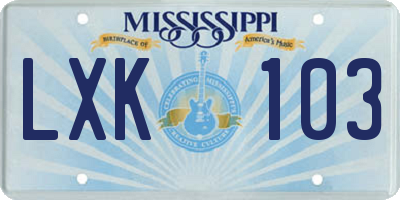 MS license plate LXK103