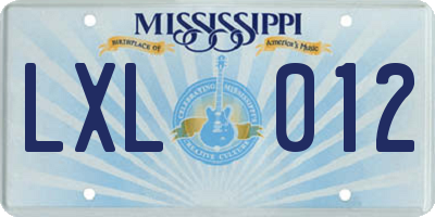 MS license plate LXL012