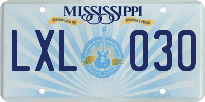 MS license plate LXL030