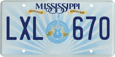 MS license plate LXL670