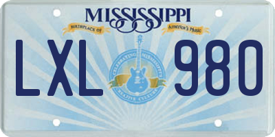 MS license plate LXL980