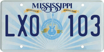 MS license plate LXO103
