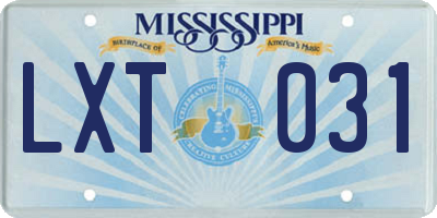 MS license plate LXT031