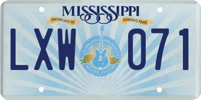 MS license plate LXW071