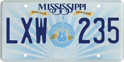 MS license plate LXW235
