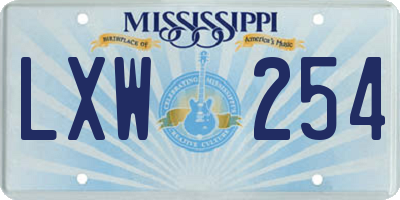 MS license plate LXW254