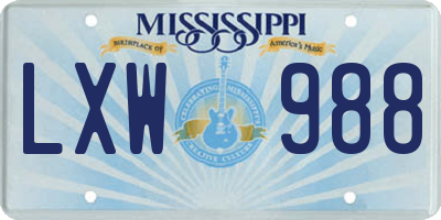 MS license plate LXW988