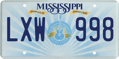 MS license plate LXW998