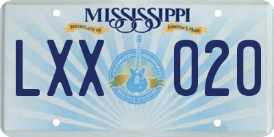 MS license plate LXX020