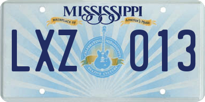 MS license plate LXZ013