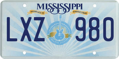 MS license plate LXZ980