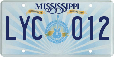 MS license plate LYC012