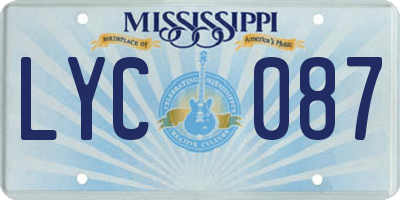 MS license plate LYC087