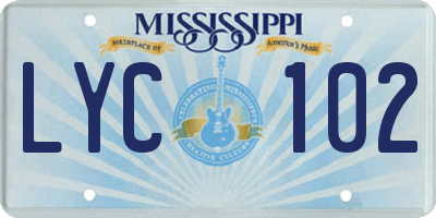 MS license plate LYC102