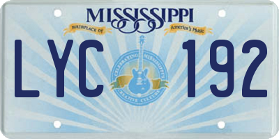 MS license plate LYC192
