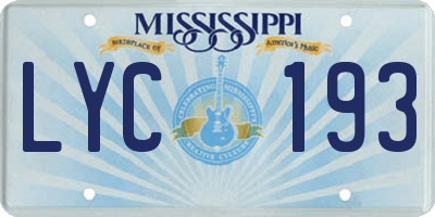 MS license plate LYC193