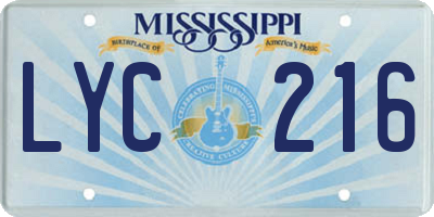 MS license plate LYC216