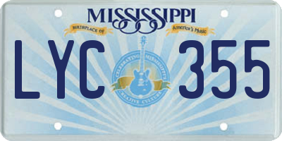 MS license plate LYC355