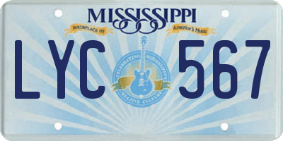 MS license plate LYC567