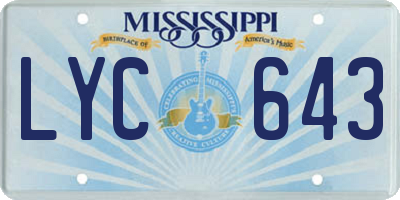 MS license plate LYC643