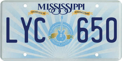 MS license plate LYC650