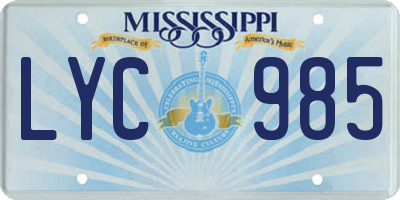 MS license plate LYC985