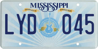 MS license plate LYD045