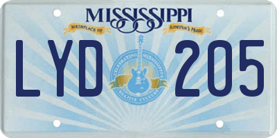MS license plate LYD205