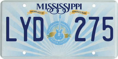 MS license plate LYD275