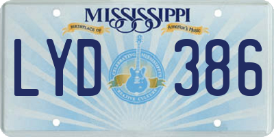 MS license plate LYD386