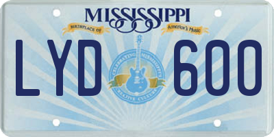 MS license plate LYD600