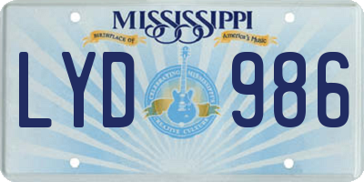 MS license plate LYD986